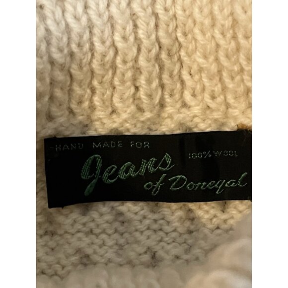 Vintage Gene of Donegal Irish Fisherman Sweater Cream Cable Knit Wool M Womans - Picture 5 of 9